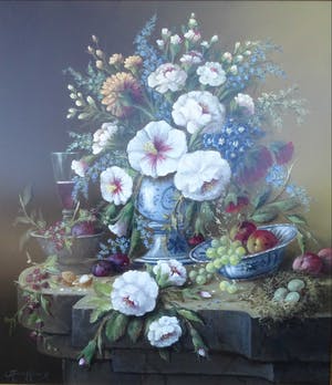 Thomas Heesakkers - Mooi groot pronkstilleven bloemen en fruit. kaufen? Bieten Sie von 695!