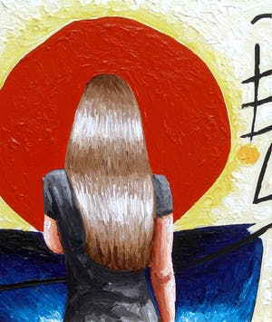 Gerard Boersma - Red Sun (Vrouw kijkend naar tekening van Joan Miró) kopen? Bied vanaf 75!