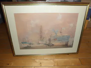 Marius de Jongere - Aquarel, "Zicht op Rotterdamse haven". kopen? Bied vanaf 150!