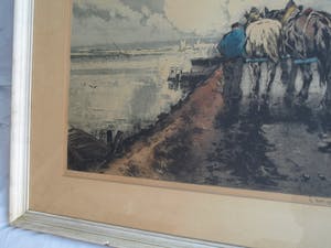 Ferdinand Luigini - Grote ingelijste ets en aquatint , Boer op dijk – gesigneerd – 1926 kopen? Bied vanaf 1!