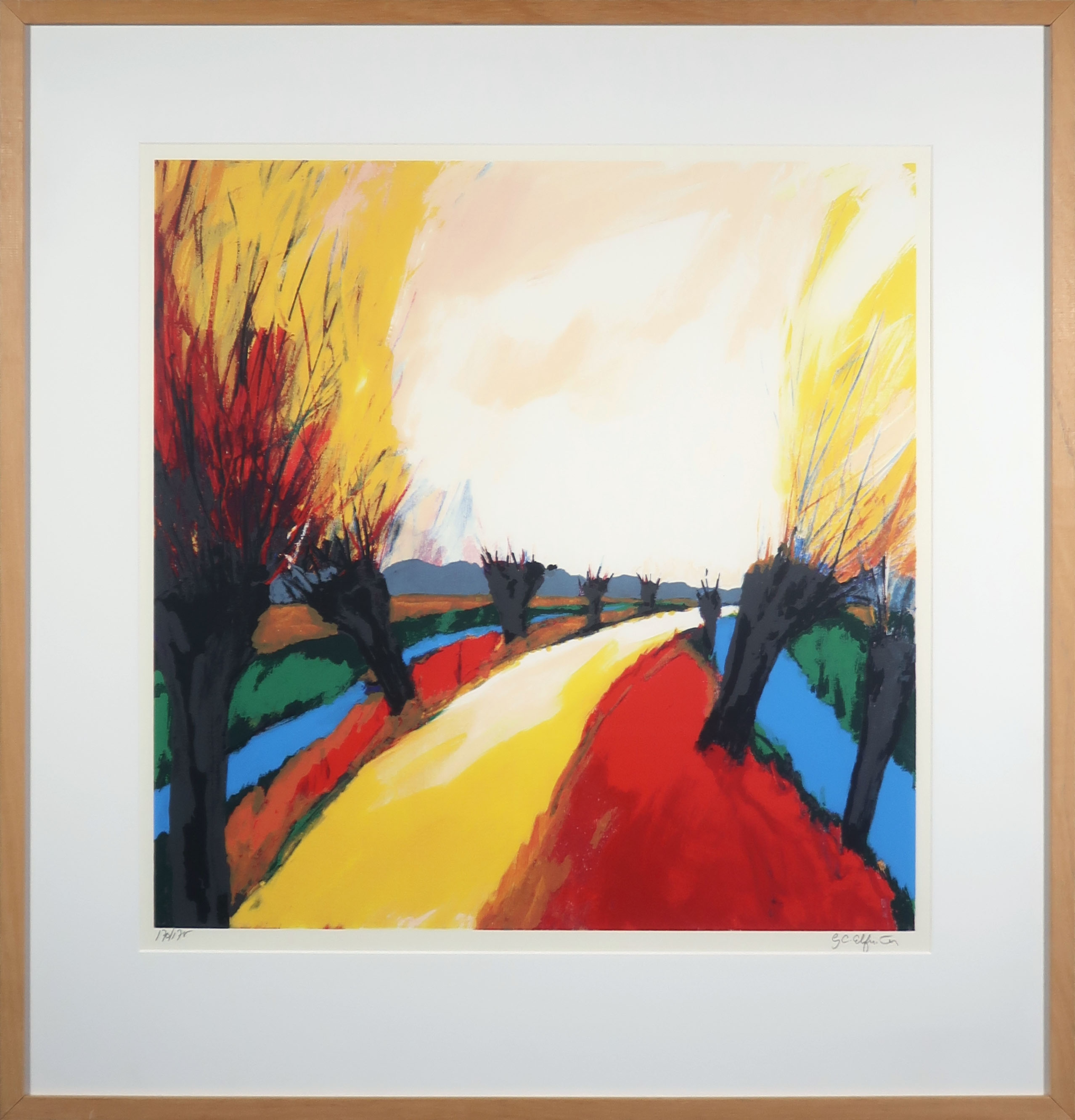 Gerda Elfring - Zeefdruk, Wilgenlandschap - Ingelijst verkocht voor € 20!