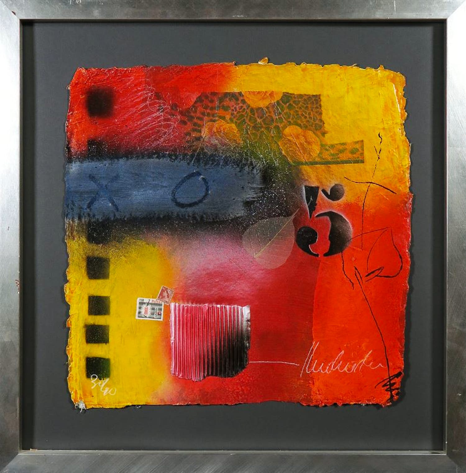 Theo Koster - Zeefdruk en collage, Zonder titel - Ingelijst verkocht voor € 50!