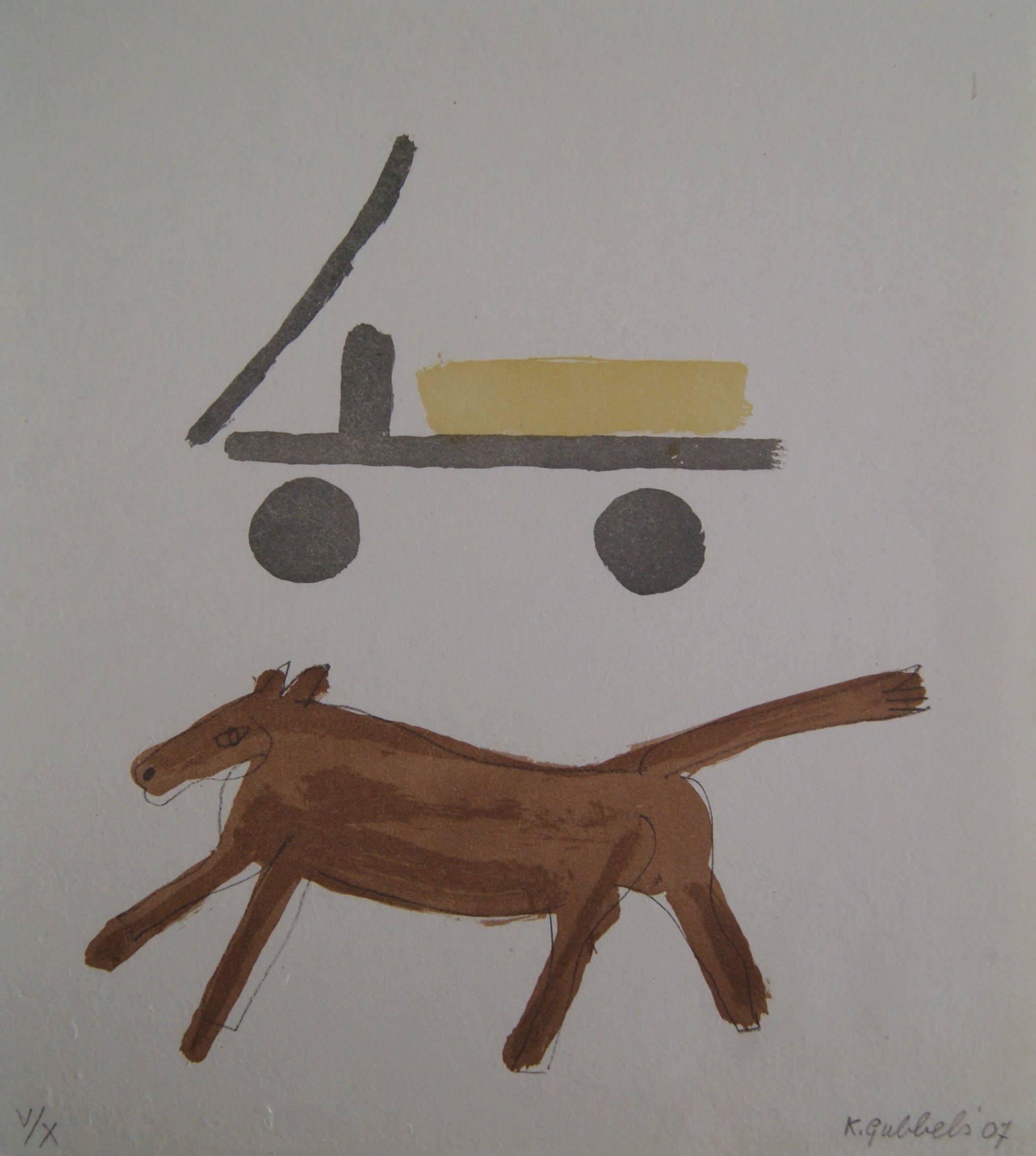 Klaas Gubbels - litho op handgeschept papier 'De kar' - 2007 kopen? Bied vanaf 145!