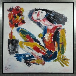 Martin van Wordragen - Olieverf op doek, Vrouw met papieren bloem - Ingelijst (Groot) kopen? Bied vanaf 250!