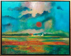 Bert Grotjohann - Gemengde techniek op doek, Landschap I - Ingelijst (Groot) verkocht voor € 150!