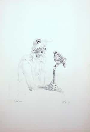 Peter Vos - Litho, Oude man verkocht voor € 100!