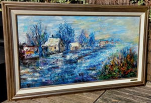 Jan Makkes - Rivierlandschap, olieverf op doek (mooi ingelijst) kopen? Bied vanaf 300!