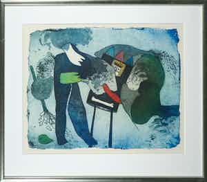 Michel van Overbeeke - Kleurenets met bladgoud, Meal III - Ingelijst verkocht voor € 50!