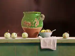 Jan Hoedemakers - Stilleven met Olijfpot en pruimen verkauft für € 475!