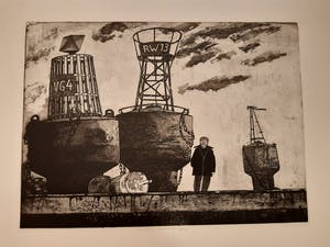 Herman Berserik - sepia ets: zelfportret bij boeien - 1982 kopen? Bied vanaf 70!