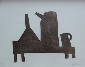 Klaas Gubbels - ingelijste houtdruk: tafel met kan etc - 2015 (nieuwe lijst) kopen? Bied vanaf 395!