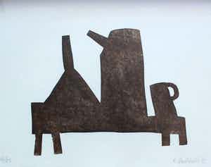 Klaas Gubbels - ingelijste houtdruk: tafel met kan etc - 2015 (nieuwe lijst) verkocht voor € 395!