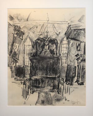 Germ de Jong - Houtskool op papier - "kerkinterieur II" Hooge Beintum Friesland kopen? Bied vanaf 275!