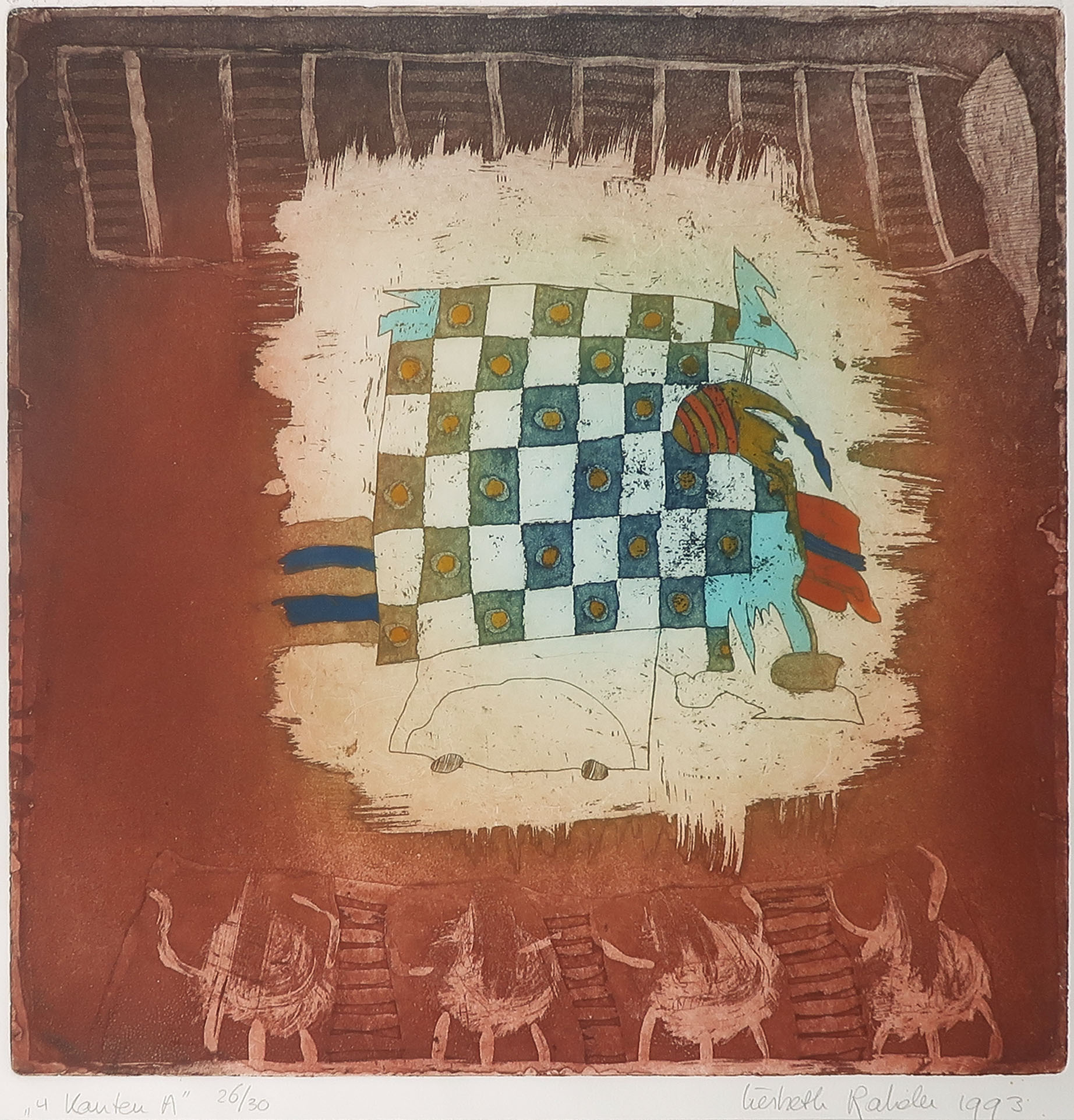 Liesbeth Rahder - Kleurenets en aquatint, 4 Kanten A - Ingelijst kopen? Bied vanaf 50!