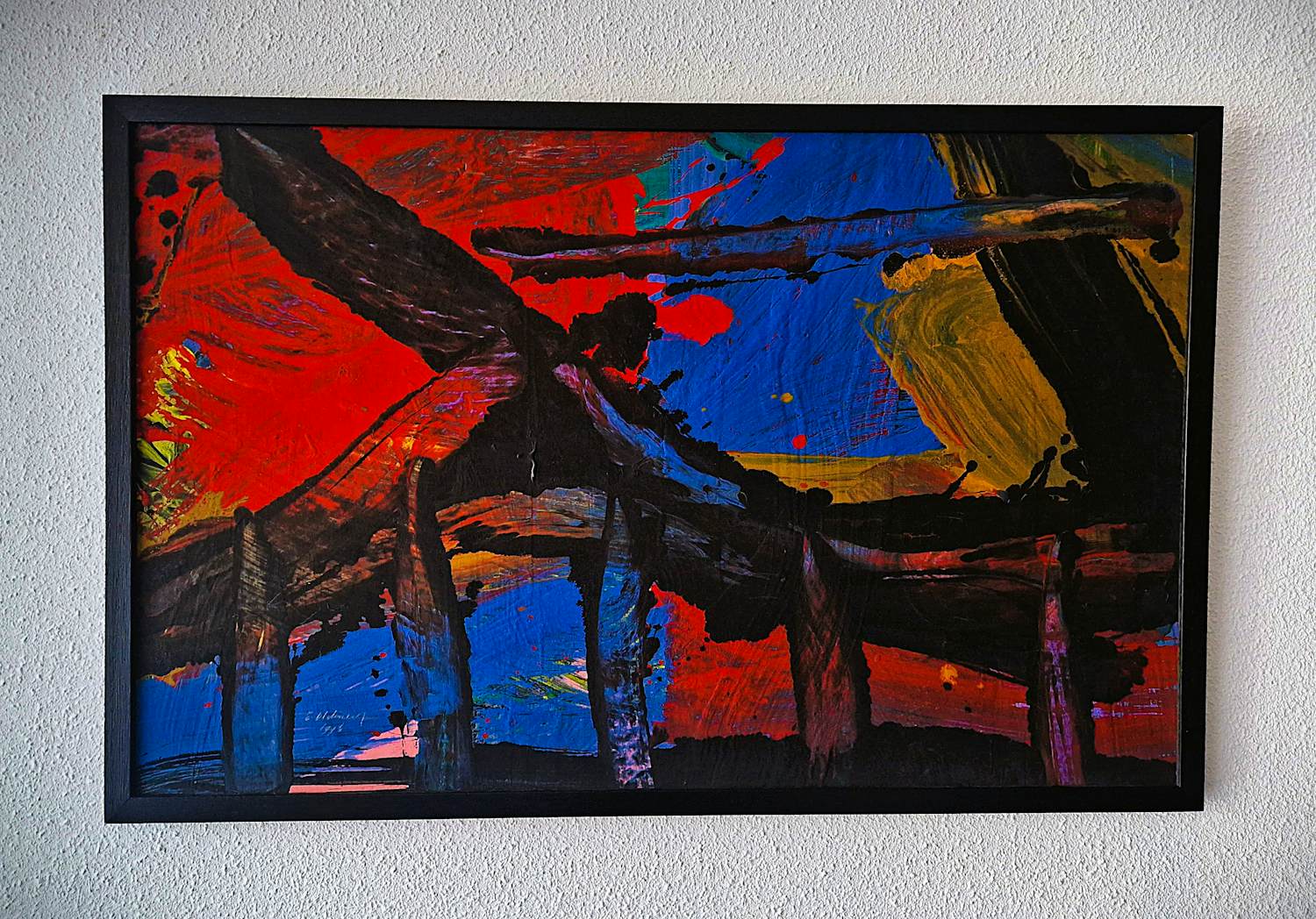 Erik Oldenhof - Groot , in 1996 geschilderd olieverf op board - abstracte compositie - ingelijst kopen? Bied vanaf 245!