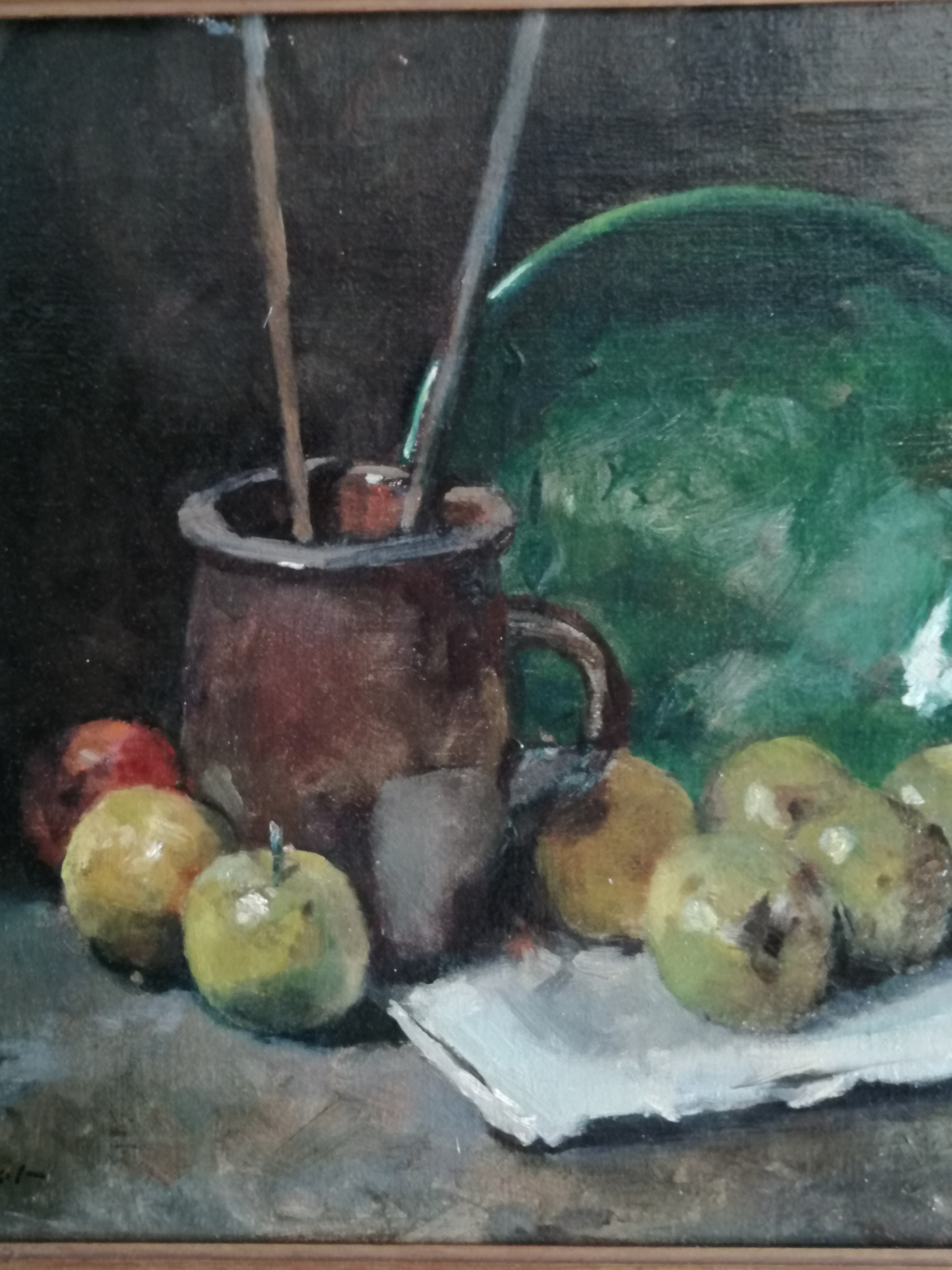 Otto B. de Kat - Stilleven met appels, bruine kan en groene schaal kopen? Bied vanaf 450!