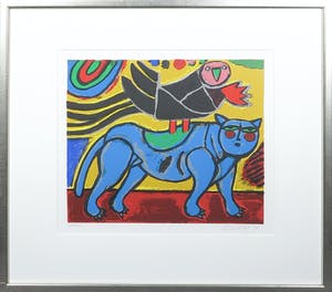 Corneille - Zeefdruk, Chat et Oiseau - Ingelijst kopen? Bied vanaf 150!