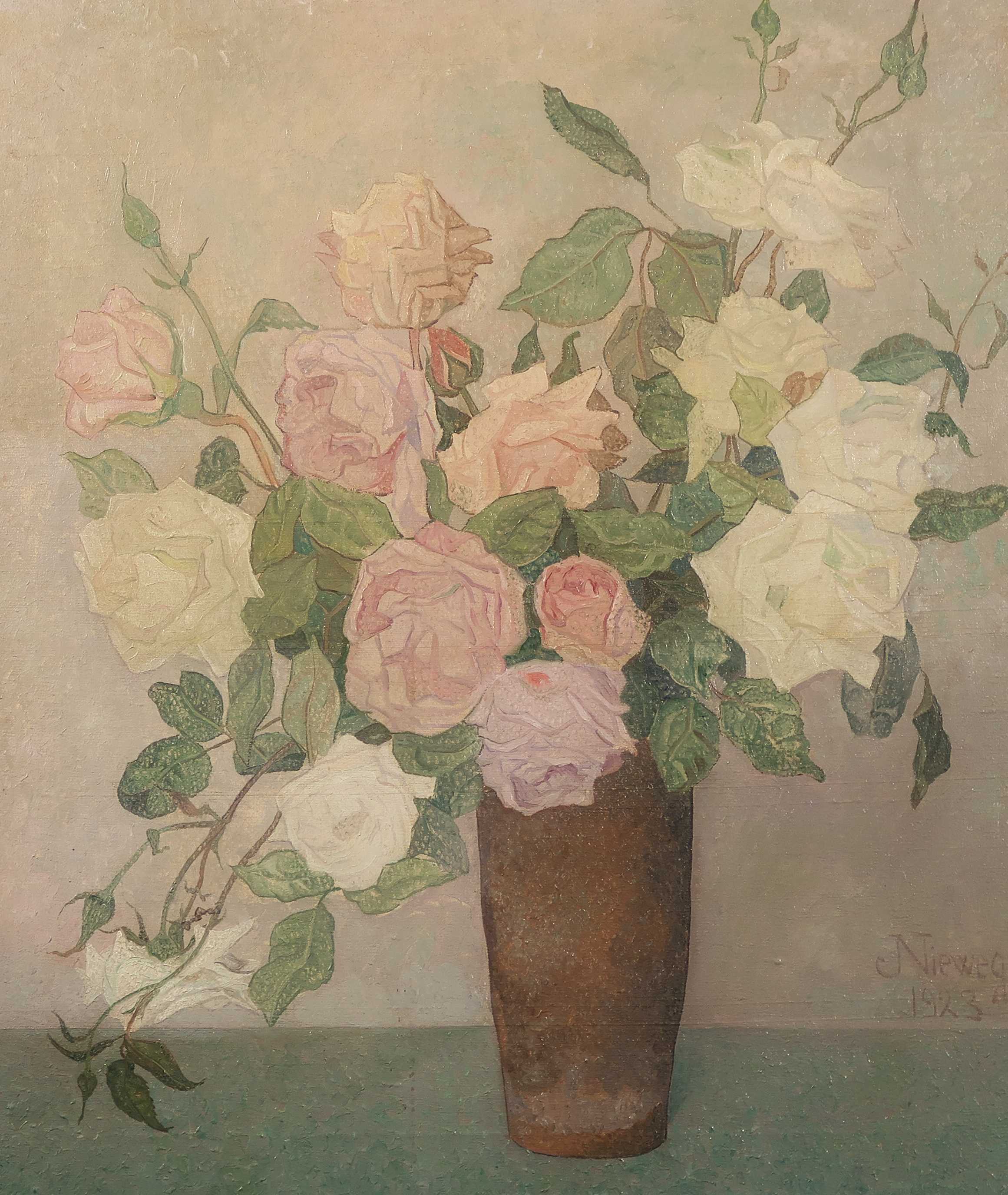 Jakob Nieweg - Olieverf op doek, Rozen - Ingelijst kopen? Bied vanaf 400!