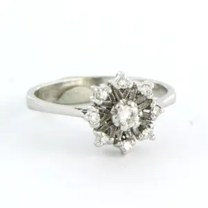 14k witgouden ring bezet met briljant en single cut geslepen diamant tot. 0.15ct kopen? Bied vanaf 260!