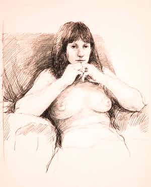 Aat Veldhoen - Rotaprint, Zittende naakte vrouw verkocht voor € 40!