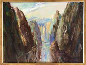 Dienke de Vries-Rohde - Fjord | Groot olieverfschilderij verkocht voor € 99!