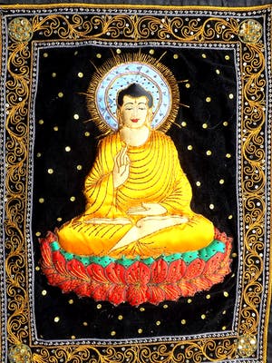 Curiosa - Tibetaanse Thangka met een kleurrijke Buddha van zijde kopen? Bied vanaf 1!
