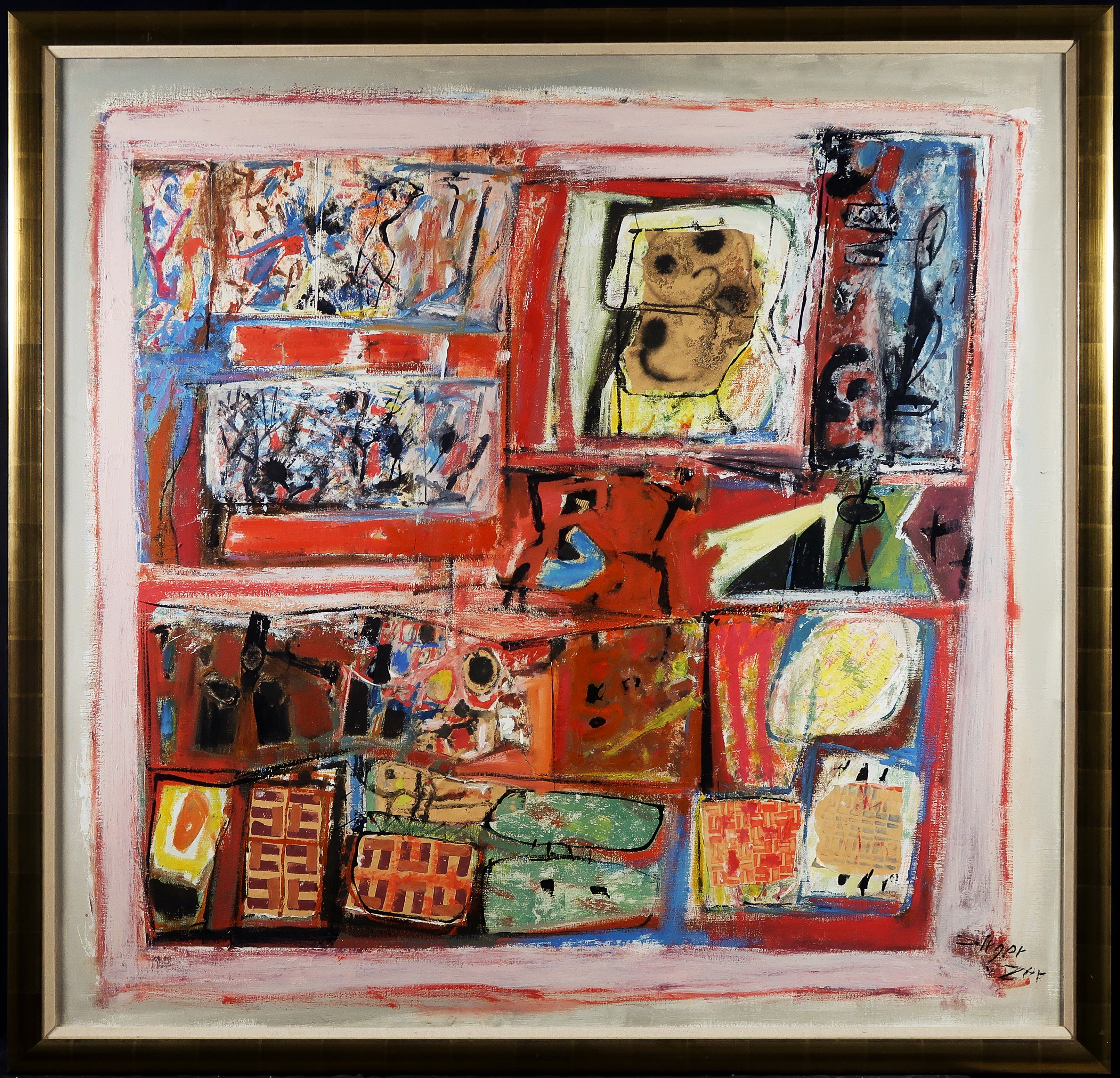 Fred Sieger - Olieverf en collage op doek, Compositie met vlakken - Ingelijst (Zeer groot) kopen? Bied vanaf 850!