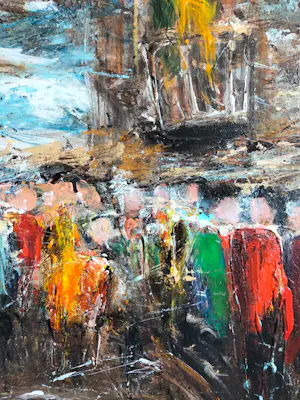 Jean-Jacques Marie - Jean-Jacques Marie – Face à la foule, scène expressionniste contemporaine kopen? Bied vanaf 5200!