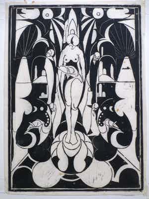 Niet of onleesbaar gesigneerd - Symbolistische voorstelling - Houtsnede verkocht voor € 1!