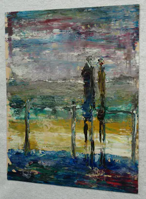 Peter Leyenaar - (1923-2023) , Acrylverf op canvasboard , Lange figuren I - 1982 kopen? Bied vanaf 50!