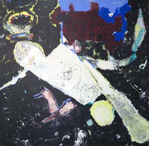 Rachid Ben Ali - Gemengde techniek op doek, Zonder titel (Zeer groot!) verkocht voor € 400!