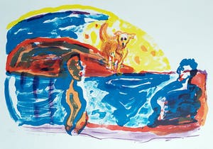 Pieter Defesche - Figuren met hond, litho kopen? Bied vanaf 50!