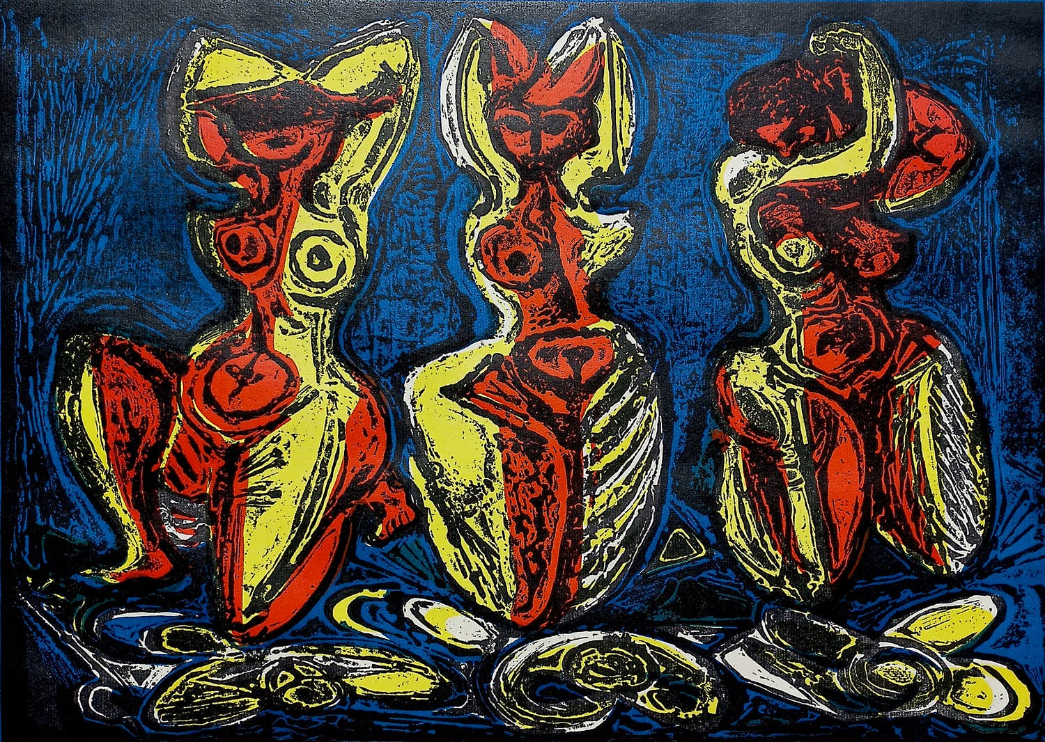 Willem Rozendaal - De drie gratiën, linosnede verkocht voor € 45!