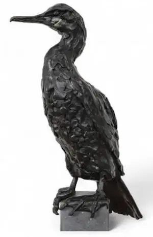 Jacqueline van der Laan - Zwart gepatineerd bronzen sculptuur op sokkel: Aalscholver kopen? Bied vanaf 2995!