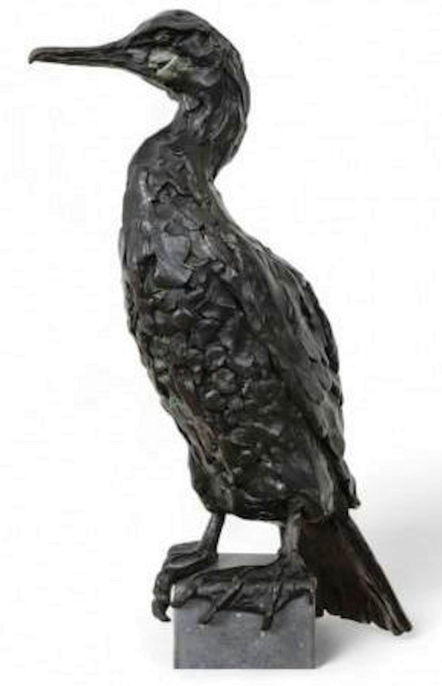 Jacqueline van der Laan - Zwart gepatineerd bronzen sculptuur op sokkel: Aalscholver kopen? Bied vanaf 2995!