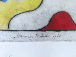 Hannes Postma - Grote handgekleurde reliëf Ets - 1966 - E.A. exemplaar "twee armlengten" kopen? Bied vanaf 58!