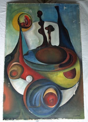 Egbert de Rooy - Acrylverf op doek , Surrealistisch – 1970 – spieraam 100 x 65 cm. kopen? Bied vanaf 1!