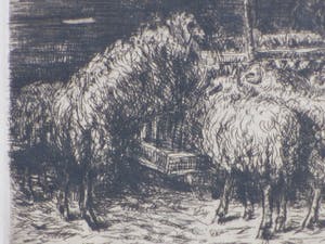 Jacoba de Graaff - Boer met schapen in de stal - Ets kopen? Bied vanaf 1!