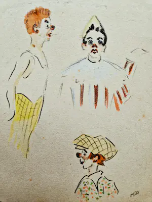 Mies Deinum - Twee (2) x aquarel/ tekeningen "Buziau de clown" & "Circus" - gesigneerd kopen? Bied vanaf 30!