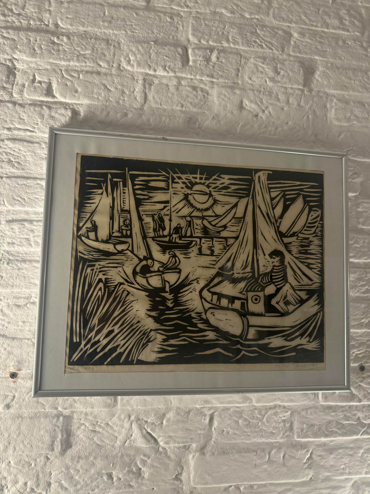 Hendrik van der Horst - Zeilers, 1962 Linoleumsnede op papier kopen? Bied vanaf 60!