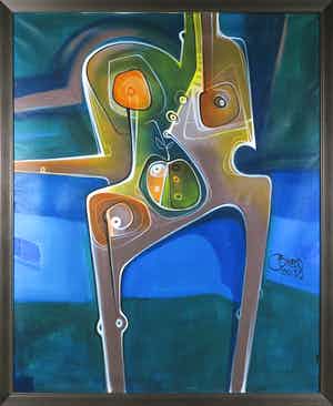 Simeon Gonzales - Acryl op doek, Abstracte compositie - Ingelijst (Zeer groot) verkocht voor € 1!