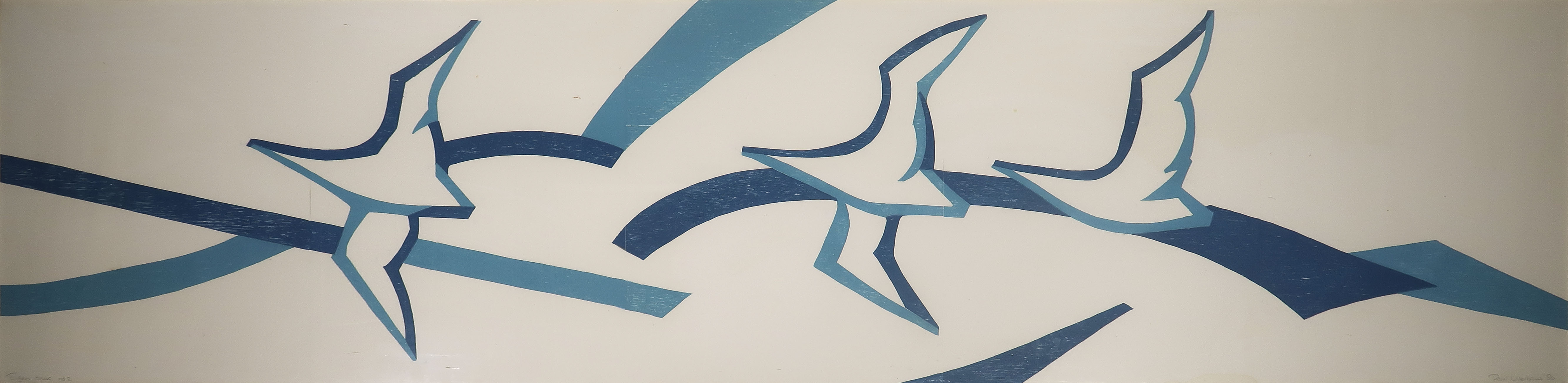 Paul Overhaus - Houtsnede, Meeuwen in de lucht - Ingelijst (Zeer groot en zwaar) kopen? Bied vanaf 70!