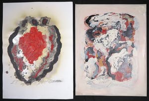 Bert Braam - Gemengde techniek op karton en papier, Lot van twee abstracte composities kopen? Bied vanaf 1!