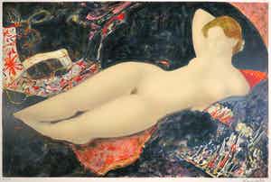 Alain Bonnefoit - Litho, Grand nu au sofa noir verkocht voor € 1!