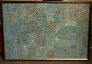 Niet of onleesbaar gesigneerd - Ingelijst ‘pointillistisch’ schilderij - Acrylverf op papier –107 x 156 cm -1989 kopen? Bied vanaf 1!