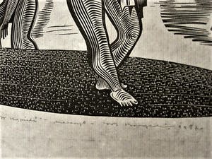 Niet of onleesbaar gesigneerd - Interessante, gestileerde Houtsnede "Baadsters" gesigneerd kopen? Bied vanaf 1!