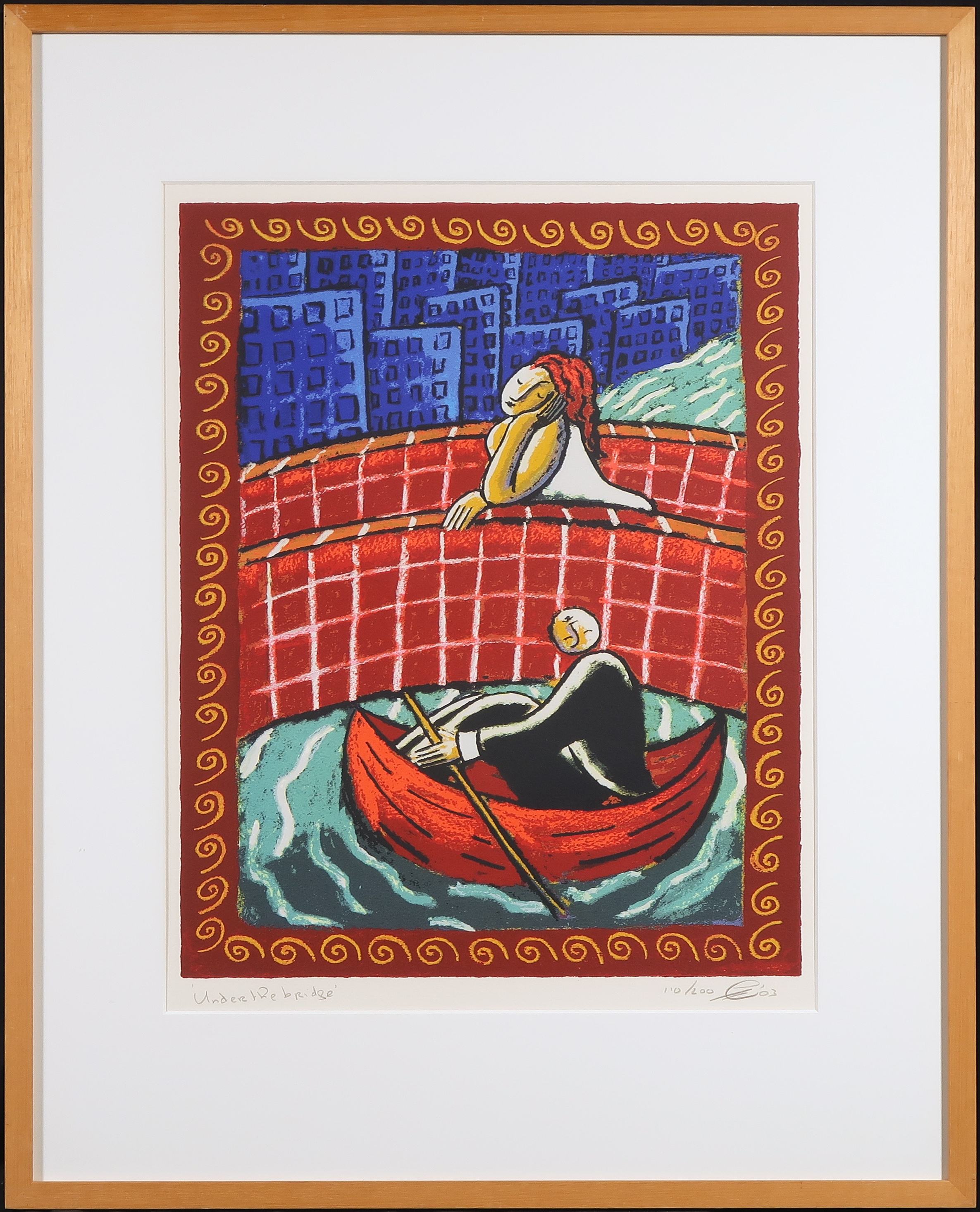 Jacques Tange - Zeefdruk, Under the bridge - Ingelijst kopen? Bied vanaf 40!