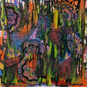 Zippora Sahanaja - Acryl en stof op doek, Zonder titel kopen? Bied vanaf 1!