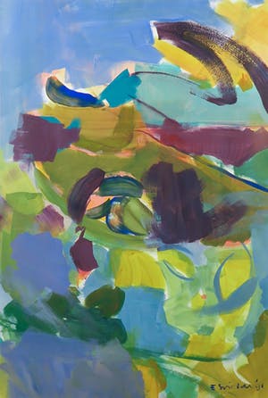 Eveline Swidde - Acryl op papier, Bladcompositie 2 - Ingelijst (Groot) kopen? Bied vanaf 50!