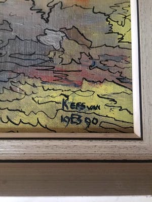 Kees van Es - Landschap met Engel - Olieverf op paneel kopen? Bied vanaf 40!